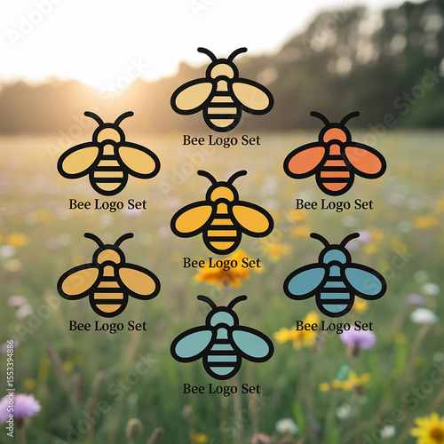 Versatile Bee Logo Set Six Unique Color Options for Your Brand