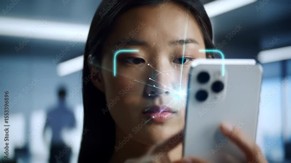 Woman working the touch screen and with use mobil