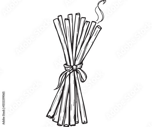 Incense Smoke Rising Minimalist Line Art