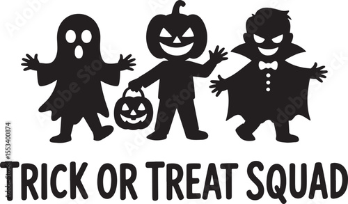 Black silhouette ghost pumpkin vampire trick or treat squad halloween 1