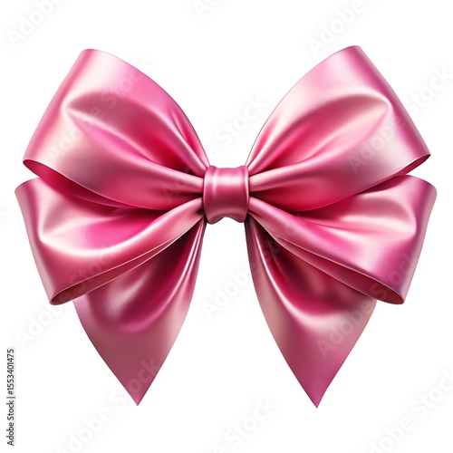 A pink satin ribbon bow is isolated on white background
