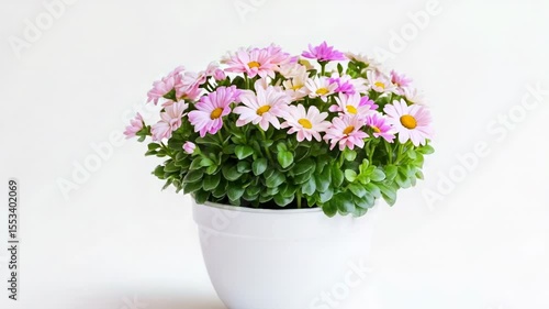 Wallpaper Mural A beautiful potted plant with pink and white flowers, perfect for home decor or office use Torontodigital.ca