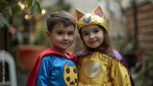 Kids in costumes having fun posing for picture cute children dressed up in halloween costumes party time