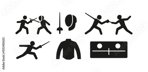 Fencing silhouette icon set. sword fighting silhouette collection for sports enthusiasts