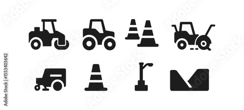 Construction and tools solid icon set. building, equipment, infrastructure icons