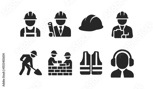 Industrial, construction solid icon set. safety, engineering tools solid collection