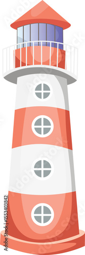 Lighthouse. Marine, sea coast, sea life, nautical concept. Vector illustration.