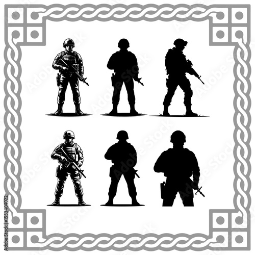 Soldier silhouette vector set
