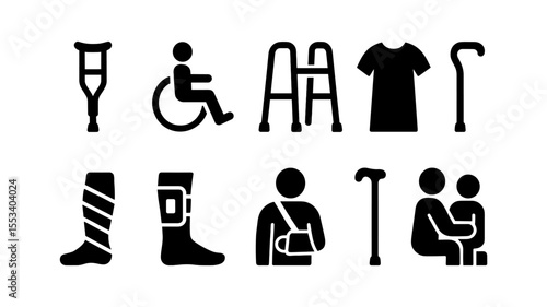 Healthcare and orthopedic solid icon set. disability aid, medical support symbols