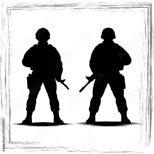 Soldier silhouette vector set