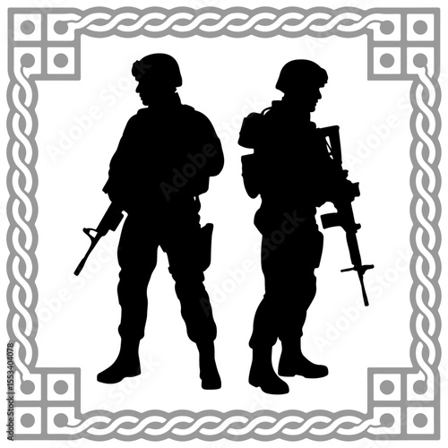 Soldier silhouette vector set