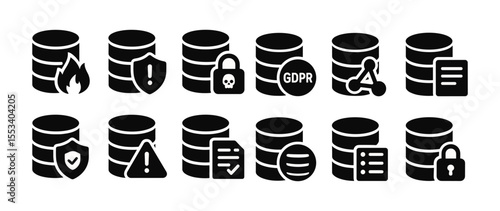 Data, security silhouette icon set. database, protection, network silhouette collection