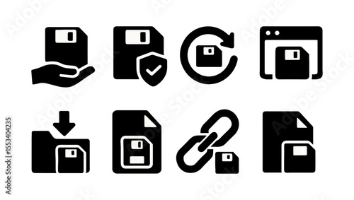 File management solid icon set. document, storage, backup, save icons collection