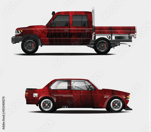 Red Wood Grain Truck and Car Design Mockups