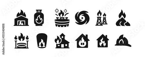 Fire safety solid icon set. emergency, hazard, prevention icons solid collection