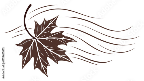 Stylized brown maple leaf with flowing lines suggesting wind or movement on a white background