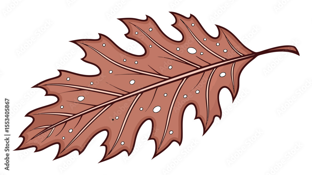 Naklejka premium Autumn oak leaf with dew drops, a vibrant nature design
