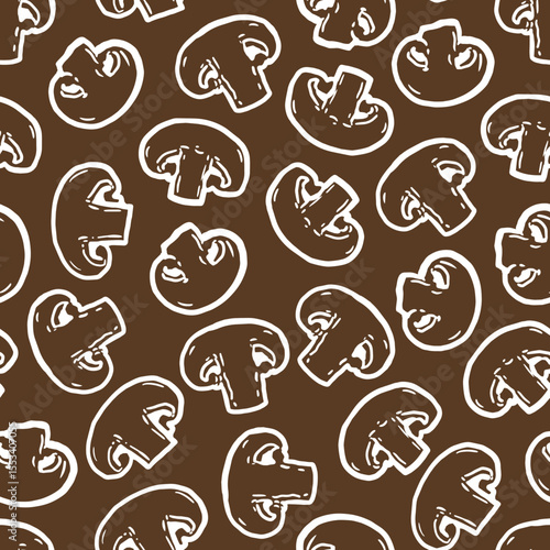 Earthy Delights Mushroom Magic Pattern in Brown. Perfect for culinary or nature-themed projects, versatile backdrop for fabric, wrapping paper, or home decor.