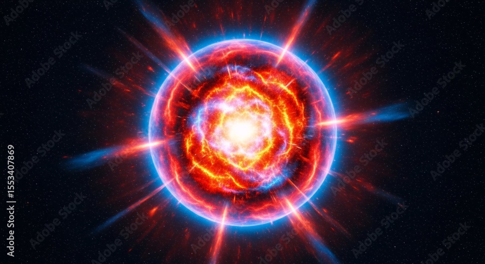 Fototapeta premium Vibrant Abstract Glowing Sphere with Red and Blue Light in Deep Space
