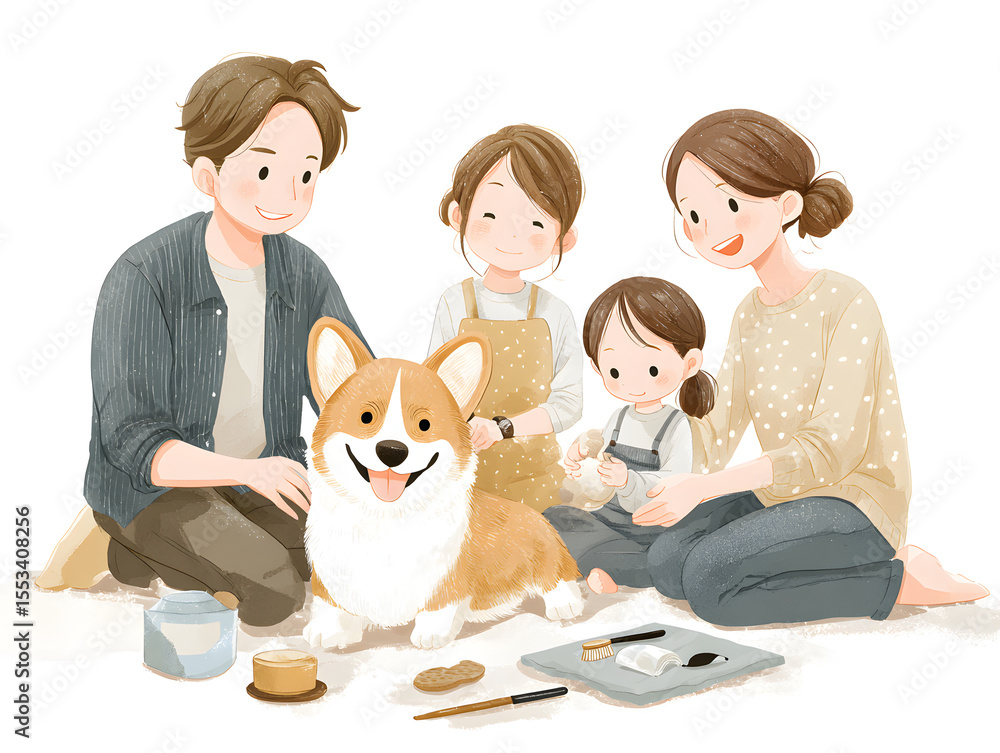 family applying paw balm to a corgi seat family applying paw balm to a corgi seat