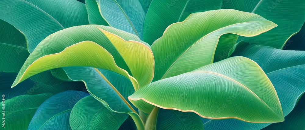 Obraz premium Closeup of textured banana leaf tropical garden nature photography lush environment natural concept for serenity