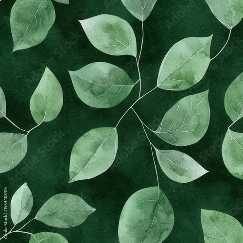 Elegant Green Leaves Pattern on Dark Background for Nature Design