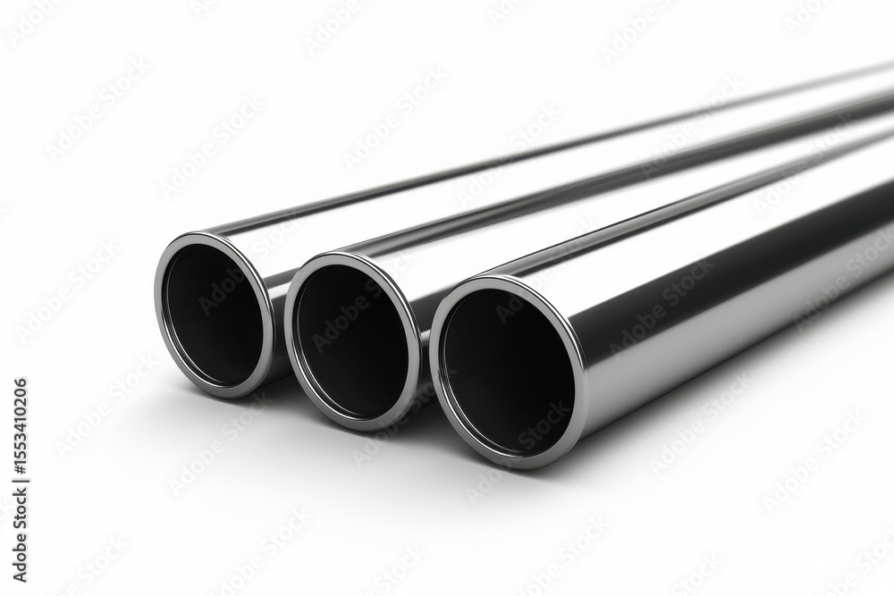 Fototapeta premium Close-up View of Three Metallic Pipes with Reflective Surfaces
