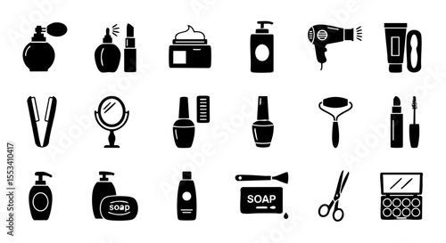 Cosmetic Products in Glyph Style, 15 Solid Icons