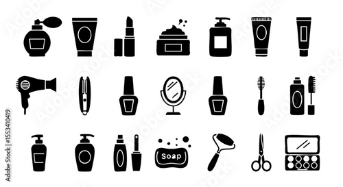 Cosmetic Products in Glyph Style, 15 Solid Icons