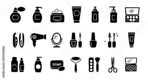 Cosmetic Products in Glyph Style, 15 Solid Icons