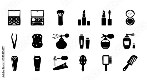 Makeup Tools and Products in Glyph Style, 15 Bold Icons