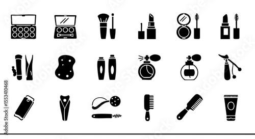 Makeup Tools and Products in Glyph Style, 15 Bold Icons