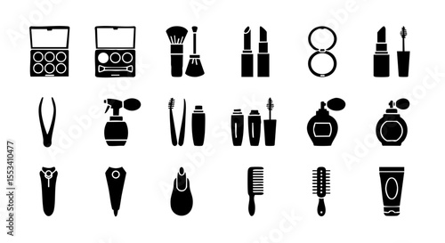 Makeup Tools and Products in Glyph Style, 15 Bold Icons