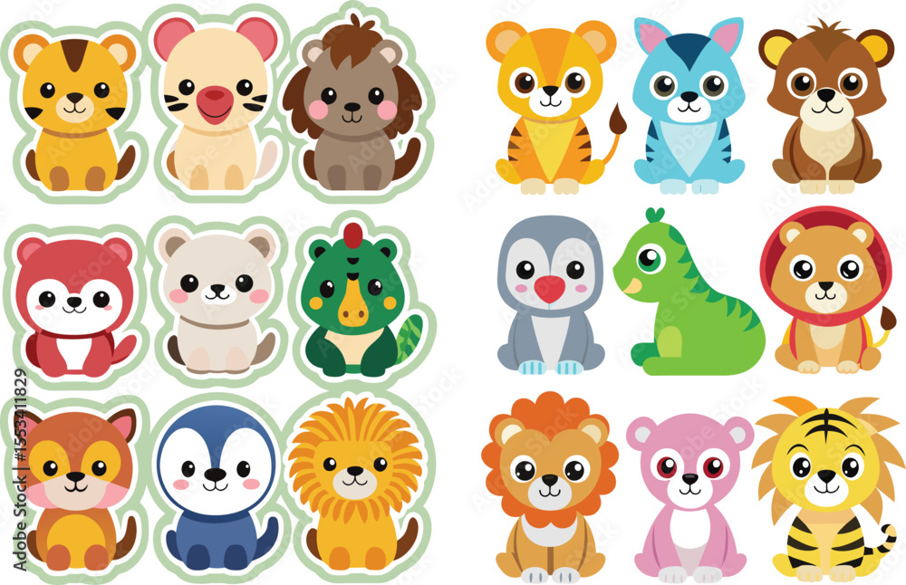 Naklejka premium Animals cartoon set vector illustration