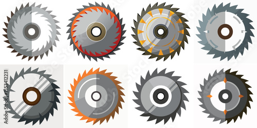 Diverse Collection of Circular Saw Blades for Woodworking and Metal Cutting vector illustrations