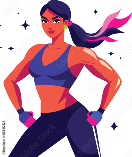 fitness girl, woman gym work out flat design vector illustration