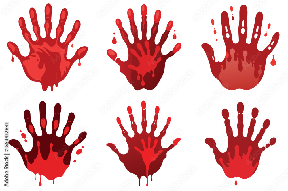 Fototapeta premium Six unique red handprints create a spooky and impactful graphic design