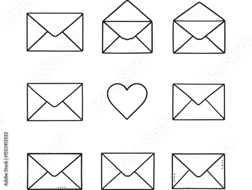 Modern envelopes line drawing artwork