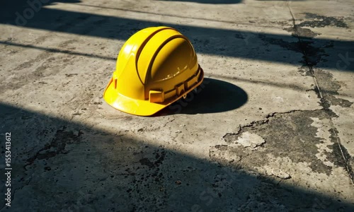 Yellow Hard Hat on Gray Concrete Floor in Sunlight