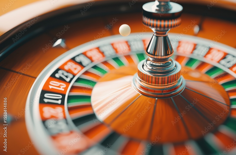 Close-Up of a Roulette Wheel with Ball in Motion at Casino Table Close-Up of a Roulette Wheel with Ball in Motion at Casino Table