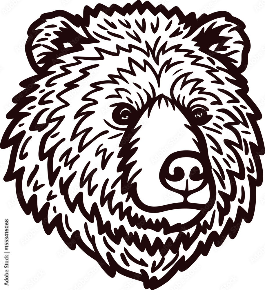Fototapeta premium Detailed hand drawn bear head illustration in black and white vintage style, isolated on transparent background