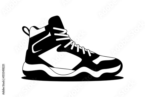 High-Top Sneaker Design: Black and White Illustration