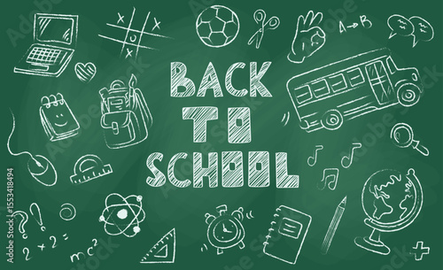 back to school chalkboard design vector illustration. Line vector image showing Back to School text capturing students returning to learning