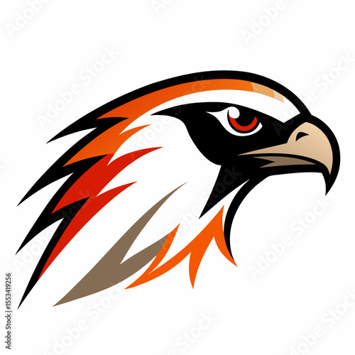 Stylized raptor head with fiery accents and fierce gaze