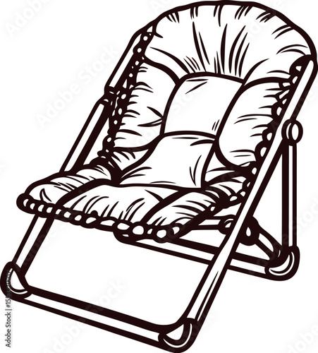 Cushioned folding lounge chair illustration with soft padded seat and backrest for relaxing comfort