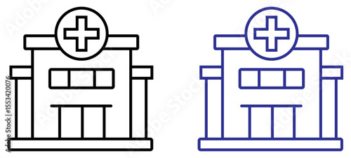 Hospital building icon vector illustration healthcare medical center clinic emergency room architecture on white background. Hospital icon set in black and blue color.