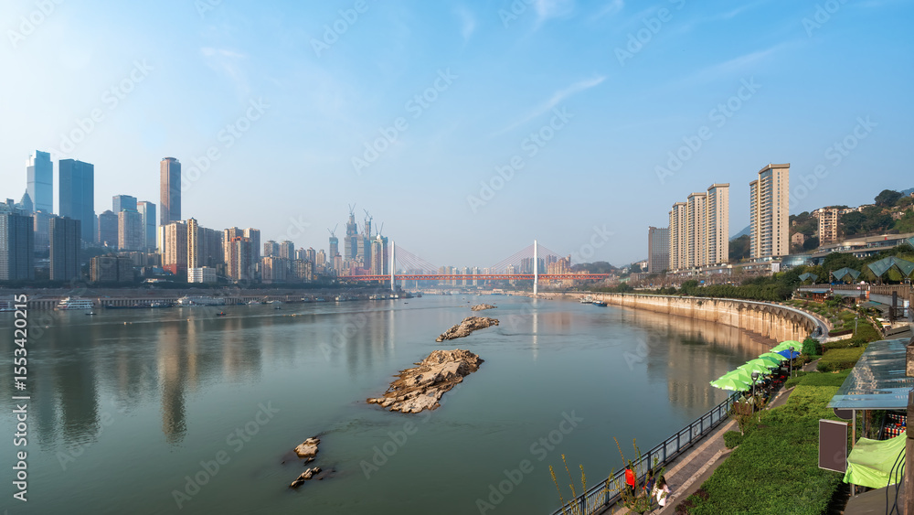 Fototapeta premium Panoramic View of a City Riverfront
