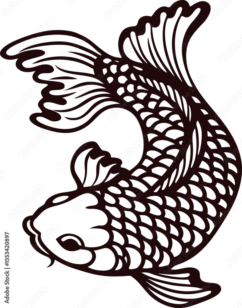 Obraz premium koi fish illustration in traditional japanese with detailed scales and flowing fins on white background