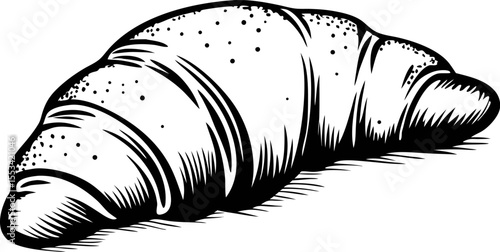 Hand drawn black and white croissant illustration vintage bakery sketch pastry isolated on white background