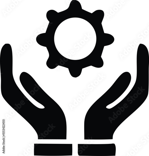 Hands gently cradling a gear symbolizing support care and the careful management of mechanical systems or processes
